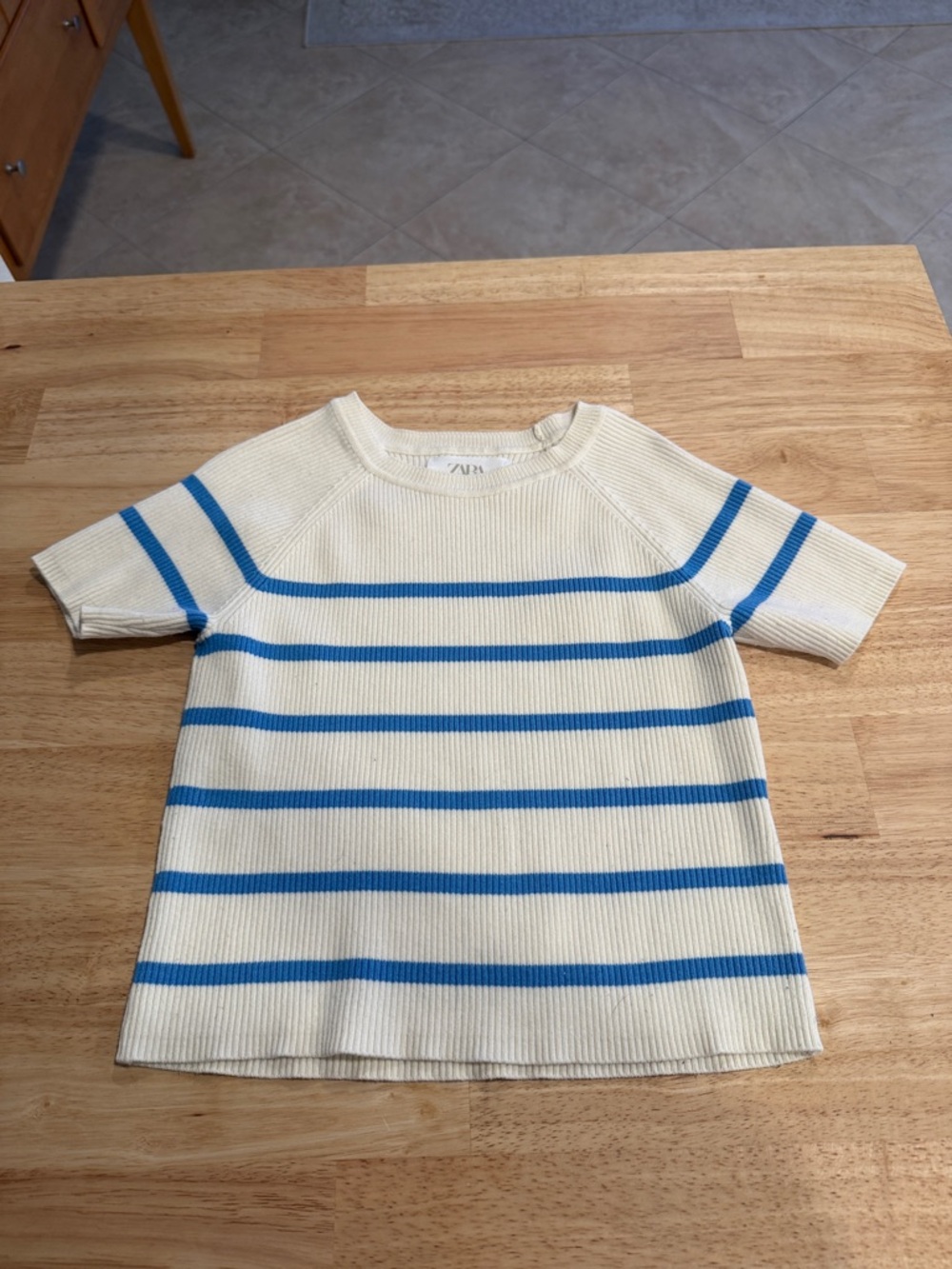 Zara Blue-Striped Cream Knit Top - Kids